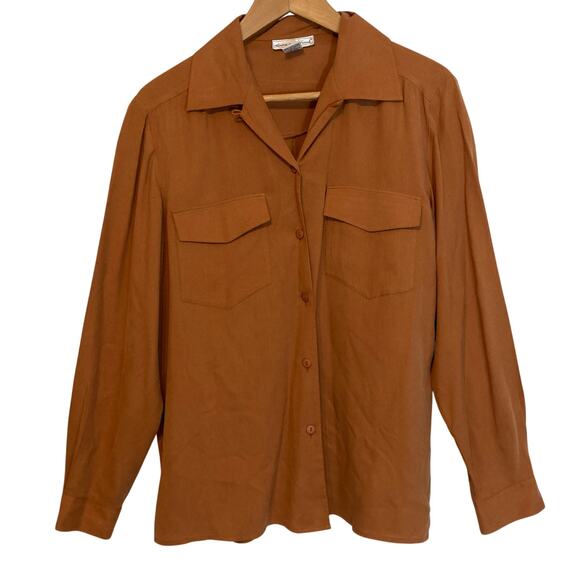 Anna and Frank Tops - Vintage Anna and Frank 100% Silk Brown Long Sleeve Button Up Shirt Blouse Top